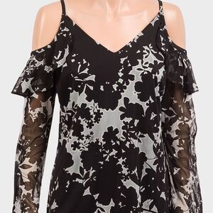 INC Black and Gray Floral Top